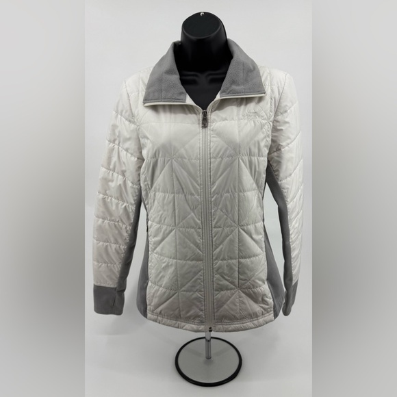 The North Face White & Grey Poly Fil Puffer Coat Jacket Women’s Size Medium M - Picture 1 of 12